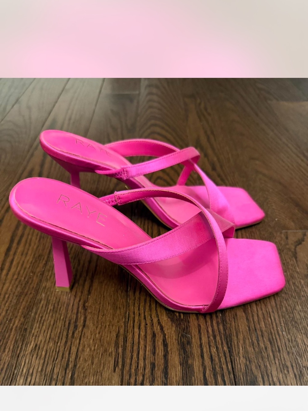 RAYE Neon Pink Strappy Square-Toe Heels
